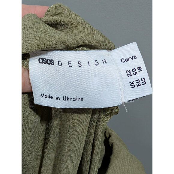 ASOS Design Women's Sleeveless Tiered Dress Olive Green Midi Elastic Waist Sz 18 - Picture 12 of 16